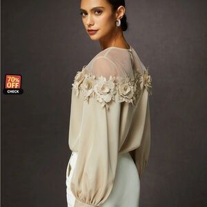 STYLEWE Beige Floral Embellished Blouse